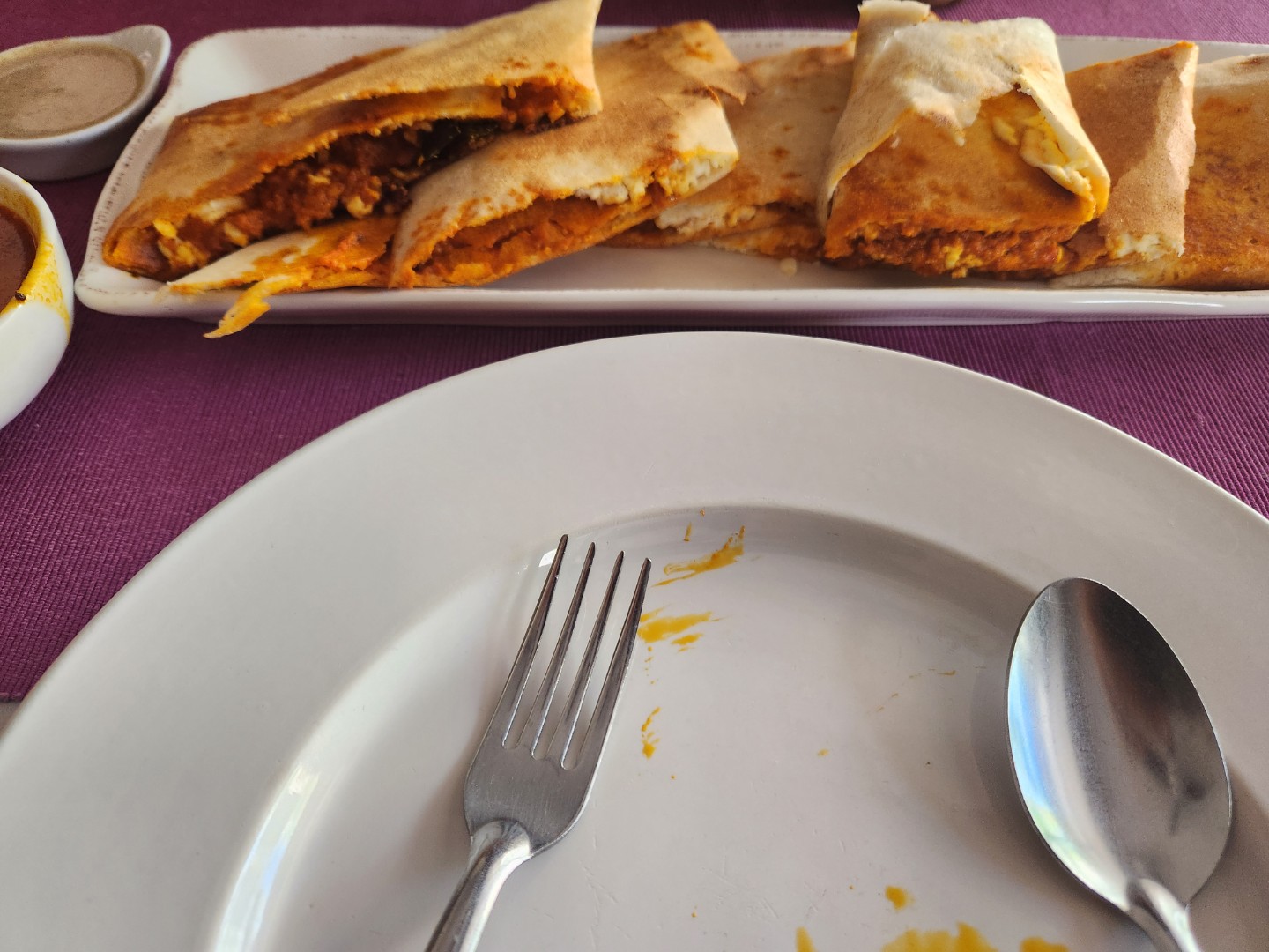 Indian dosa and curry served on white plate in Philippines restaurant