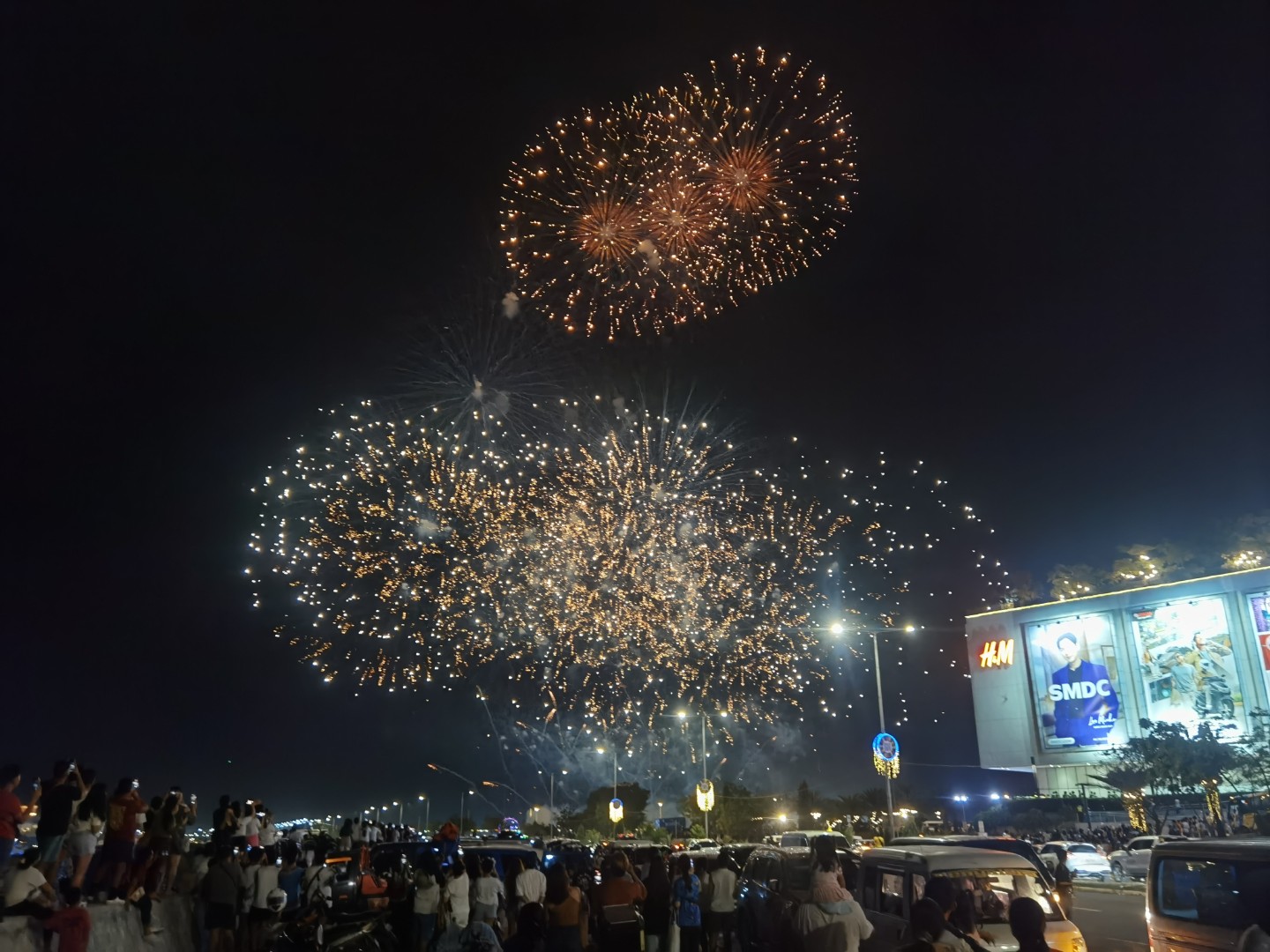 Spectacular fireworks display over Cebu city skyline at night celebration